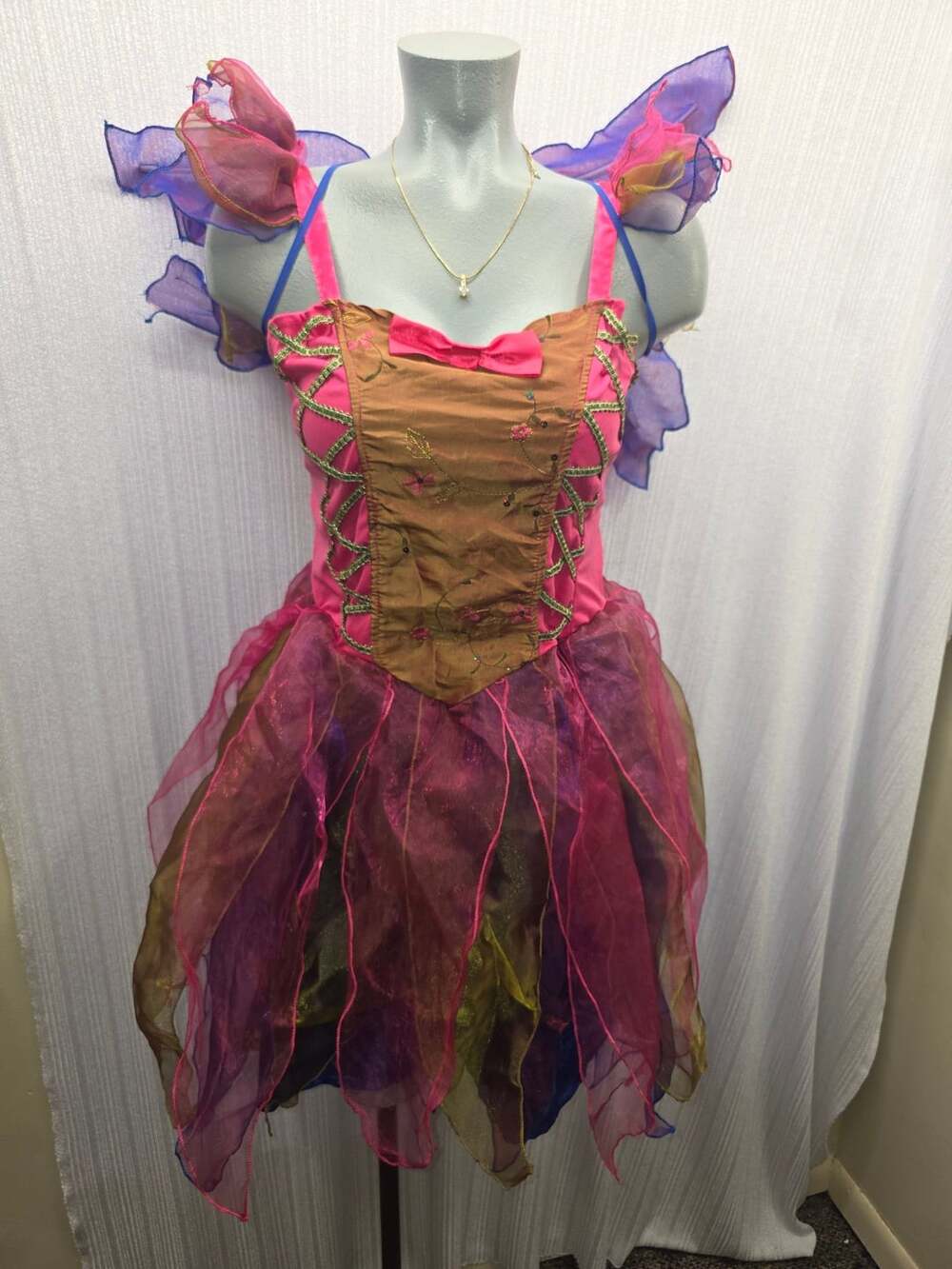 Fairy Halloween Costume Dress Pink Gold Organza Wings